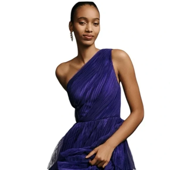 hutch xala one-shoulder tiered pleated tulle maxi dress Philippa One-Shoulder Maxi Dress by Hutch